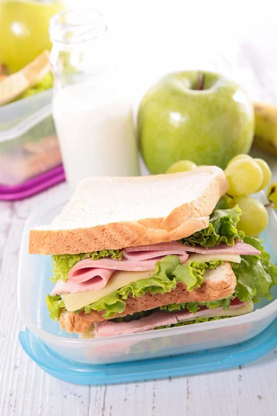 School lunch box with sandwich — Stock Photo, Image