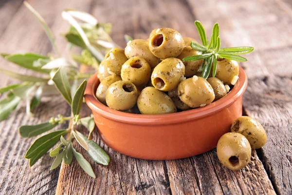 Green marinated olives — Stock Photo, Image