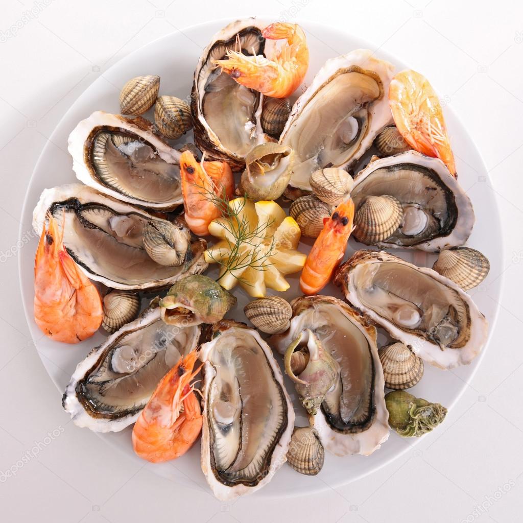 Assorted seafood on plate