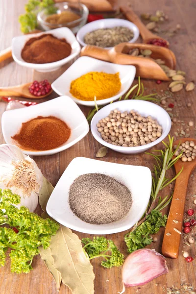 Different type spices and herbs — Stock Photo, Image