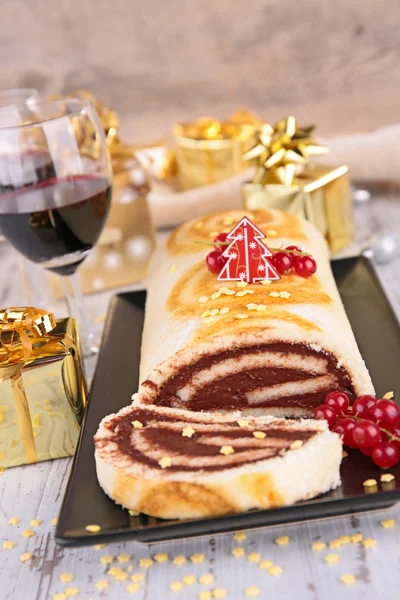 Christmas log cake — Stock Photo, Image