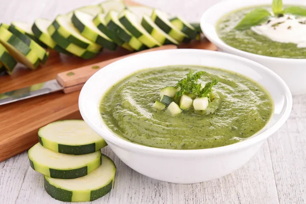 Bowls of zucchini soup — Stock Photo, Image