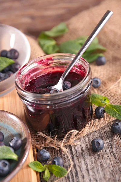 Blueberry jam in jar — Stock Photo, Image