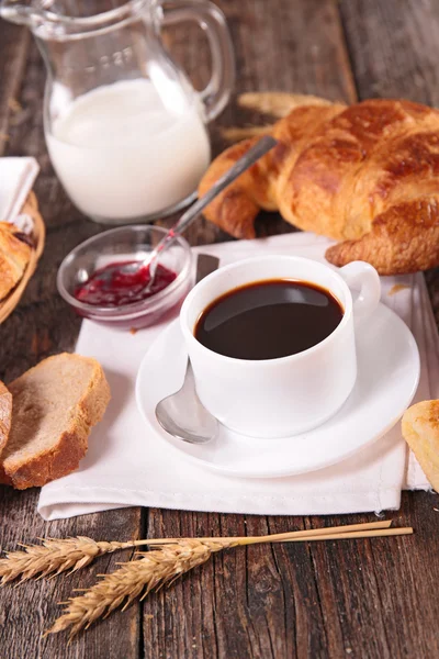 Café, croissant e geléia — Fotografia de Stock