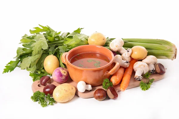 Bowl of soup and ingredients — Stock Photo, Image