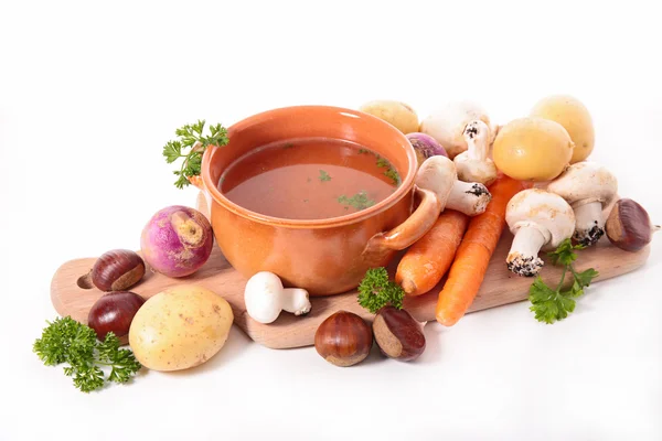 Soup and vegetable ingredients — Stock Photo, Image