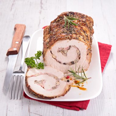 roast pork with mushrooms and onion