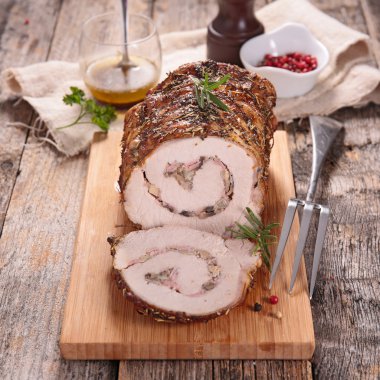 roast pork with mushrooms and onion