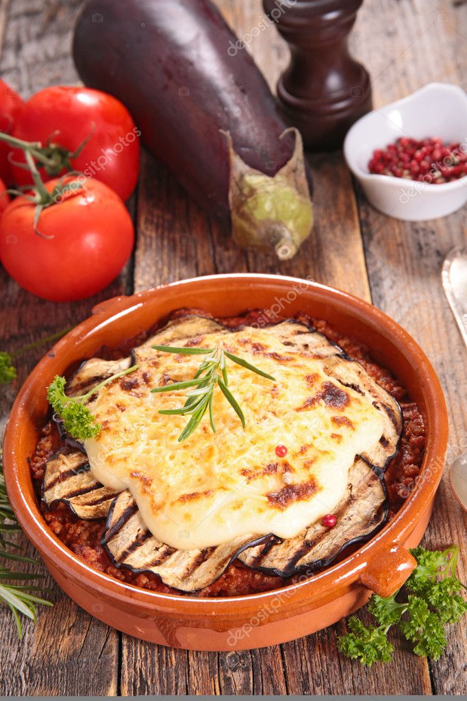Moussaka, baked beef and eggplants — Stock Photo © studioM 88828962