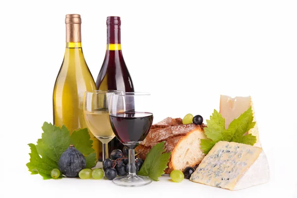 Вино, хлеб и сыр — стоковое фото