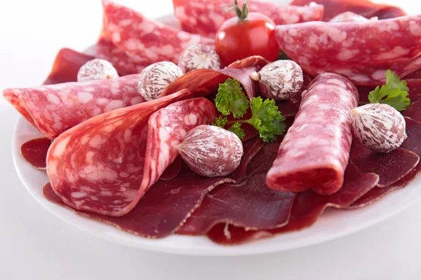 Carne assortita, salsicce, pancetta — Foto Stock