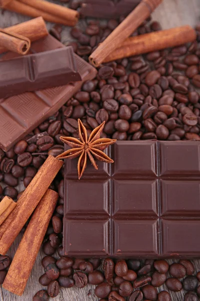 Chocolate, coffee and spices — Stock Photo, Image