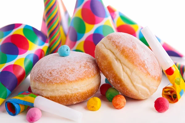 Donuts with birthday decorations — Stock Photo, Image