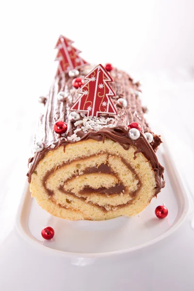 Christmas log cake — Stock Photo, Image