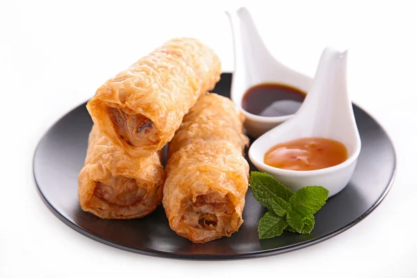 Spring rolls with sauces — Stock Photo, Image