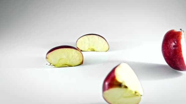 Red Apple Falling Slow Motion — Stock Video