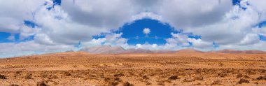 Sonsuz ufku olan inanılmaz bir sahil. Arka plan ve Atlantik Okyanusu. Sahil, Fuerteventura, Kanarya Adaları, İspanya.