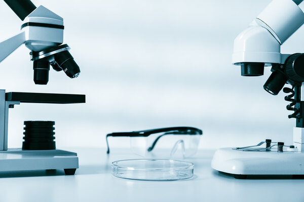 Laboratory microscope lens.modern microscopes in a lab