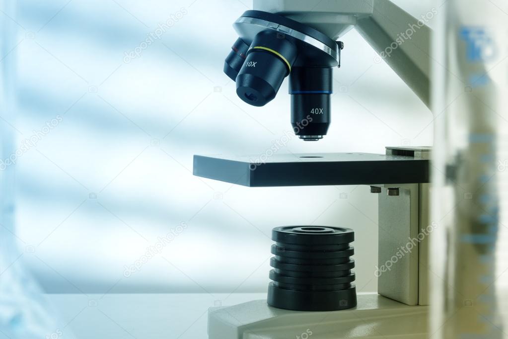 Laboratory microscope lens.modern microscopes in a lab.