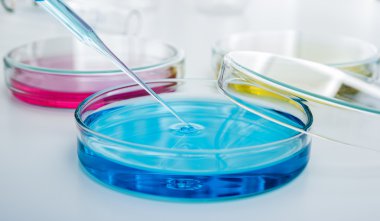 renkli sıvı ve petri yemekler damla ile pipet.