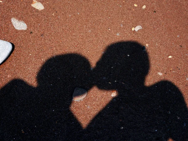 Couple Love Sunset Shadow Beach — Stock Photo, Image