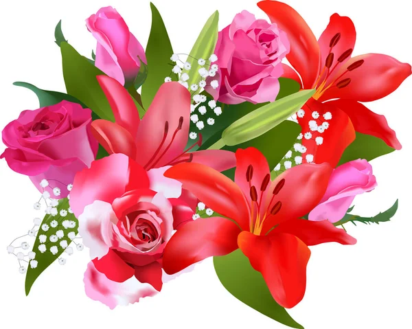 Bouquet Félicitations Roses Lis — Image vectorielle