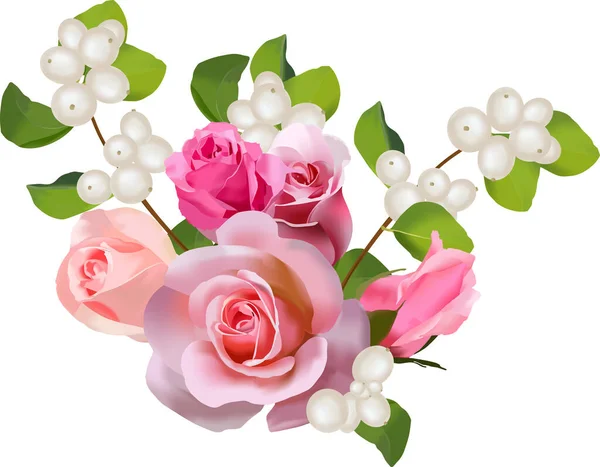 Gül buketi ve kar çileği dalları (senfonicarpos) 