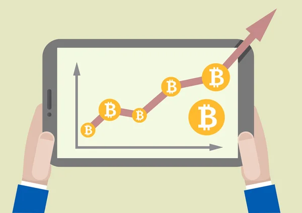 Tablet crescita bitcoin — Vettoriale Stock