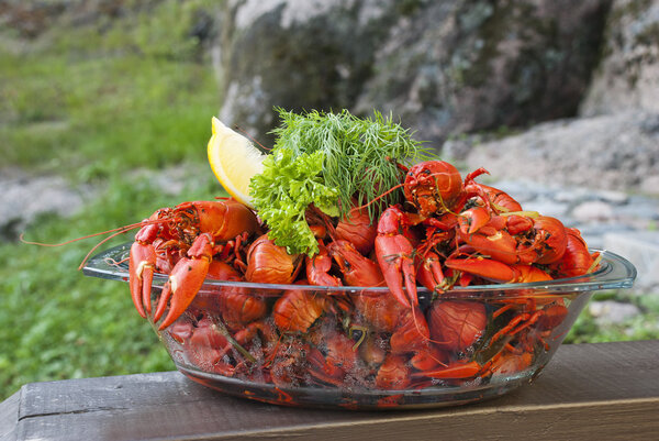 Boiled crawfish outdoor