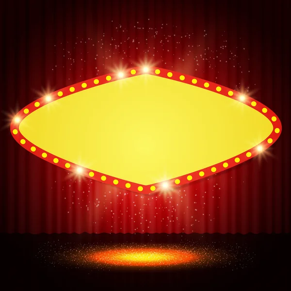 Leuchtendes Retro-Casino-Banner auf dem Bühnenvorhang — Stockvektor