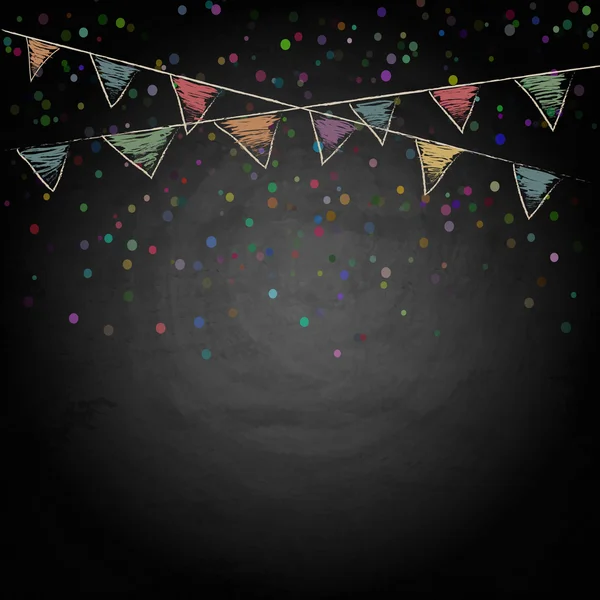 Chalkboard background with drawing bunting flags — Stock Vector