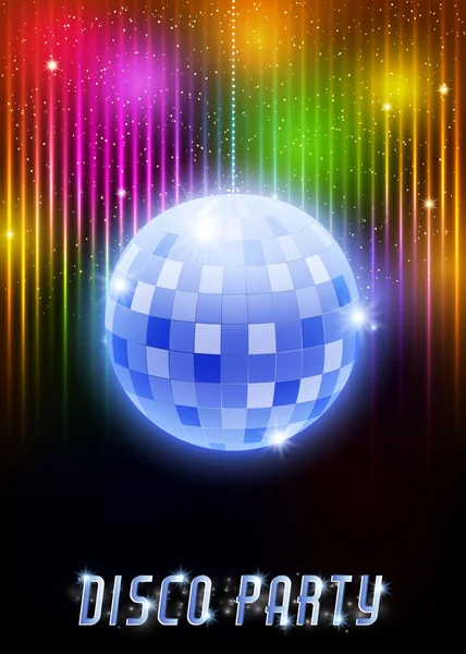 Cartel de fiesta de discoteca con bola espejo — Vector de stock