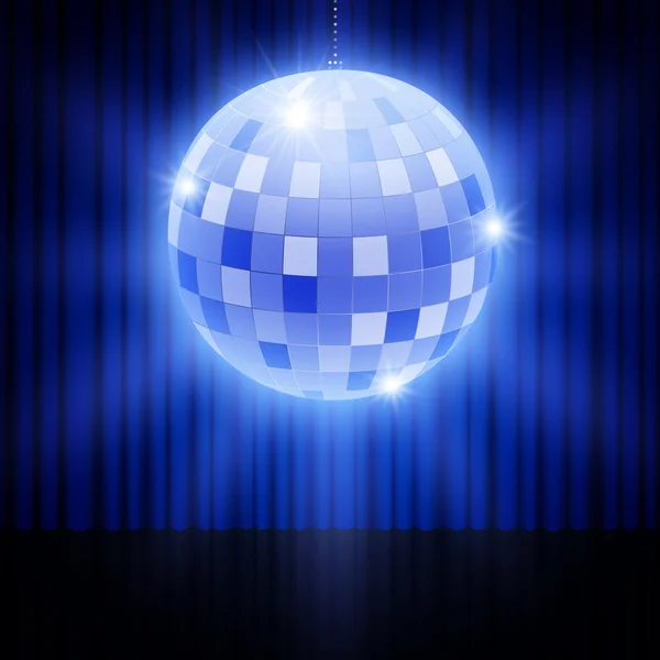 Дзеркальний диско-куля на сцені завіси — стоковий вектор