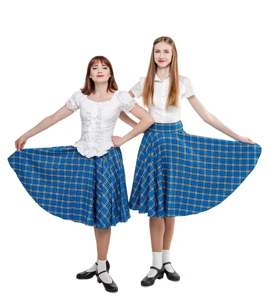 Two young woman in clothing for Scottish dance — Stock Photo, Image