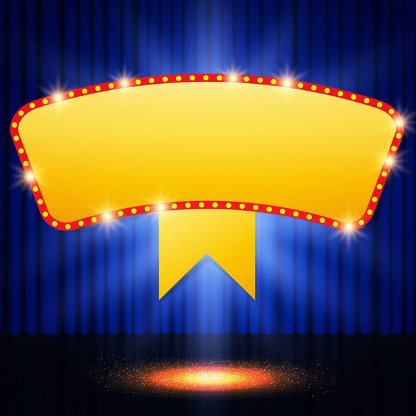 Leuchtendes Retro-Casino-Banner auf dem Bühnenvorhang — Stockvektor