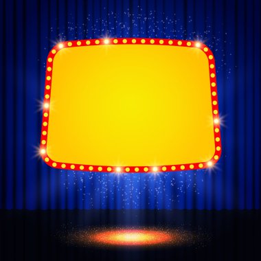 Retro casino banner sahne perdesi üzerinde parlayan