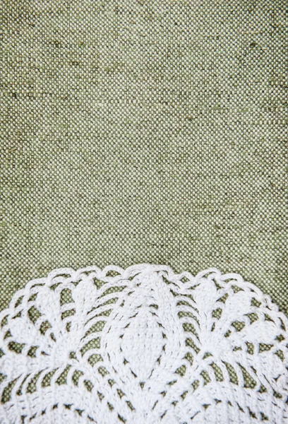 Vintage background with lacy on linen burlap texture — Stock Photo, Image