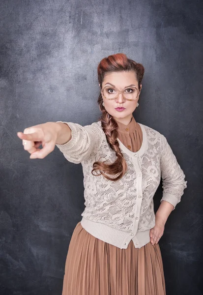 Angry teacher pointing out — Stock Photo, Image