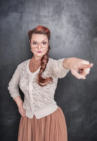 Angry teacher pointing out — Stock Photo, Image