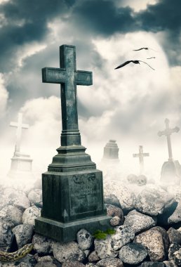 Cadılar Bayramı mistik ürkütücü arka plan ile çapraz 