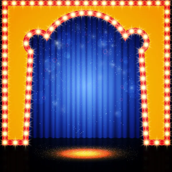 Scène rétro vide avec rideau bleu — Image vectorielle