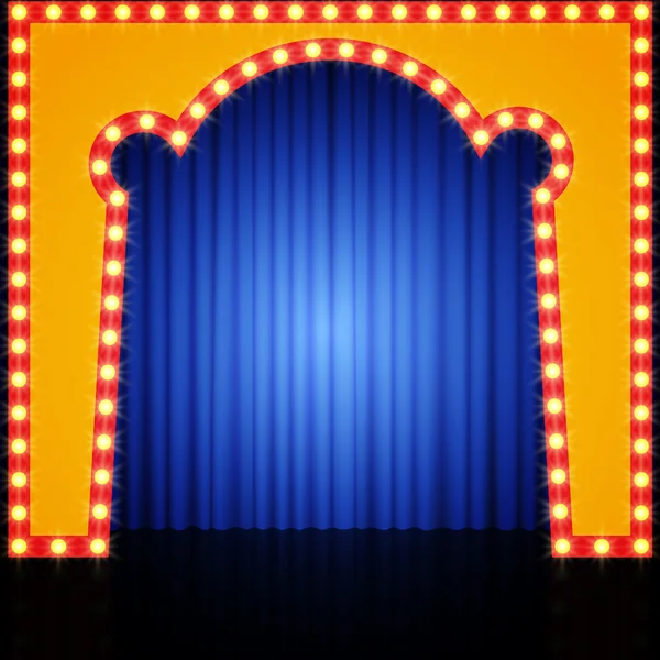Empty retro stage with blue curtain — Stock Vector