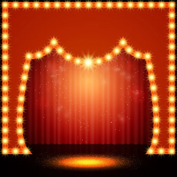 赤いカーテンと空のレトロ ステージ — ストックベクタ