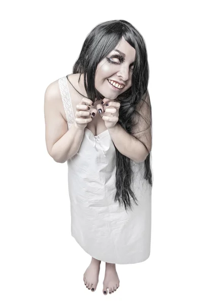 Mystieke gekke laughing ghost vrouw geïsoleerd — Stockfoto