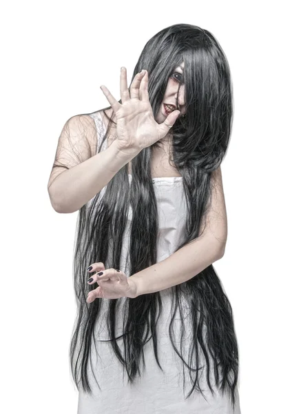 Mystical ghost woman isolated. Focus on hands — Stock Photo, Image