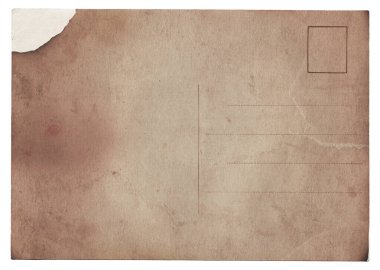 Beyaz arka planda yanmış lekeler olan boş eski bir kartpostal.