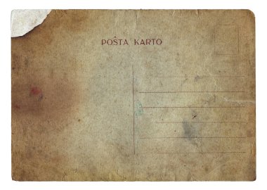 Beyaz arka planda yanmış lekeler olan boş eski bir kartpostal.