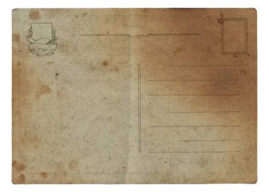 Beyaz arka planda yanmış lekeler olan boş eski bir kartpostal.