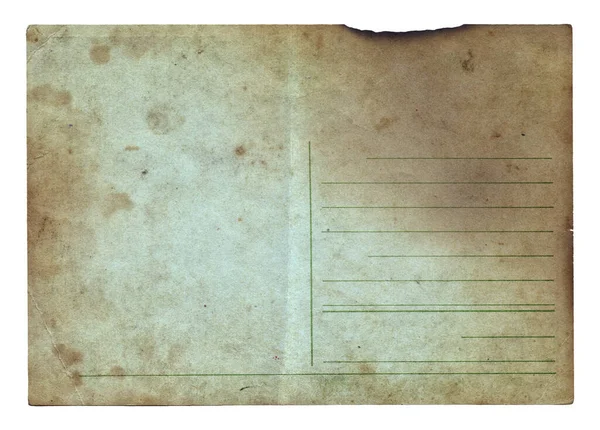 Cartão Postal Vintage Velho Branco Com Manchas Queimadas Isoladas Fundo — Fotografia de Stock