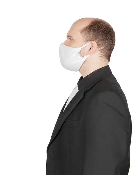 Knappe Jonge Zakenman Met Virus Bescherming Masker Geïsoleerd Wit Zijdelings — Stockfoto